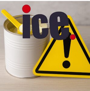 לוגו ICE ופורמולת תינוקות גינרית עם סימן אזהרה