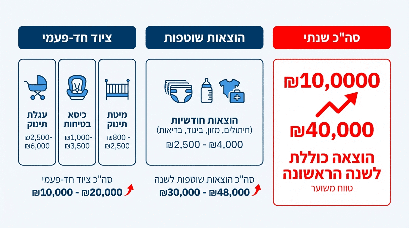 גרף המציג את עלות גידול תינוק בשנה הראשונה בישראל לפי קטגוריות הוצאה
