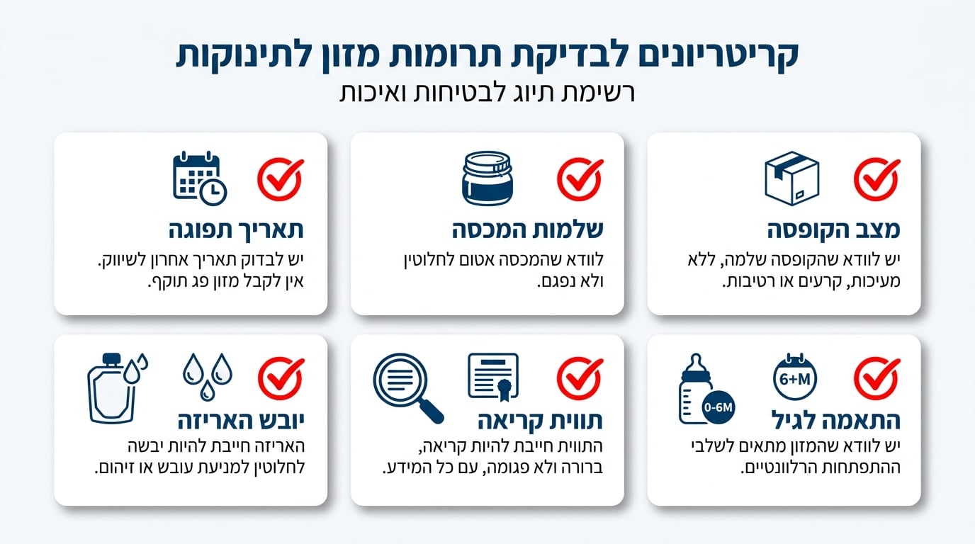 רשימת בדיקה לאריזת מזון לתינוקות לפני תרומה